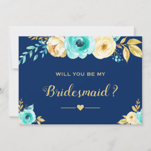 Convite Você Será Meu Marinho De Bridesmaid Teal Dourado