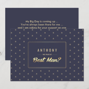 Convite Você será meu padrinho? Casamento Navy Blue Gold