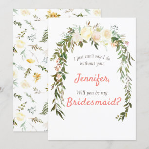 Convite Você Será Minha Bridesmaid Floral Ivory Coral?