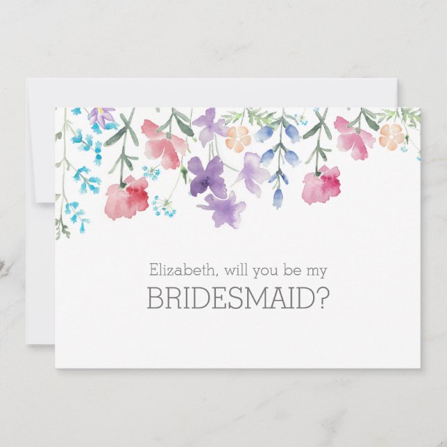 Convite Você Será Minha Bridesmaid Floral Watercolor (Frente)