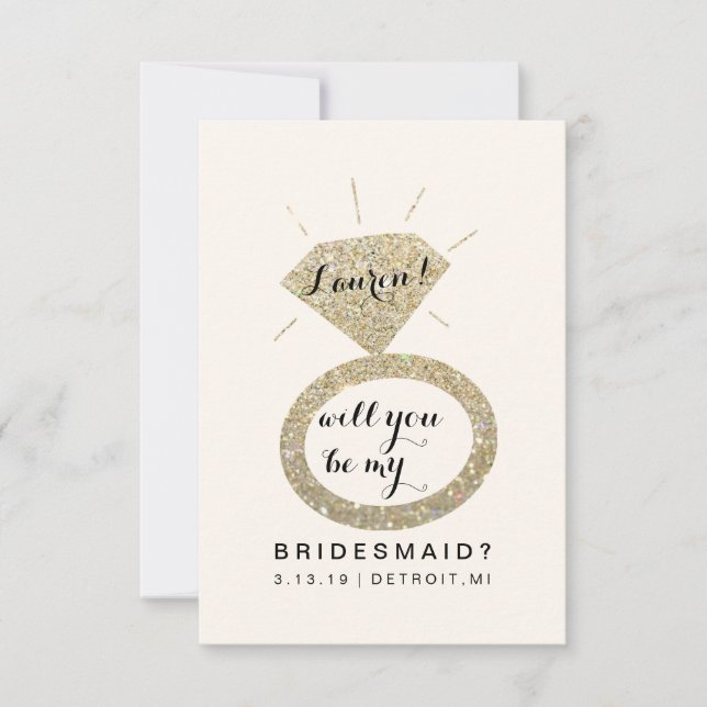 Convite Você Será Minha Carta De Bridesmaid - Glit Diamond (Frente)