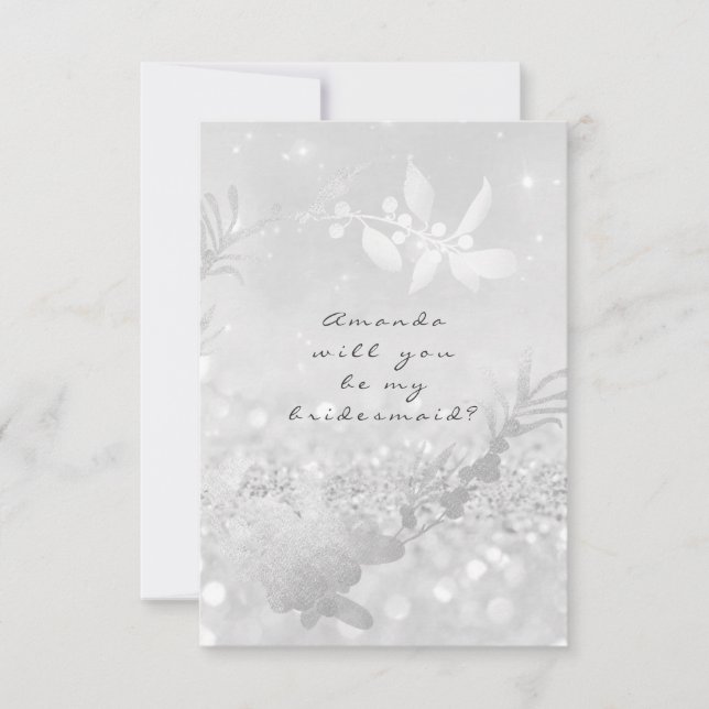 Convite Você Será Minha Cinza De Bridesmaid Prata Wreath V (Frente)