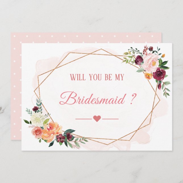 Convite Você Será Minha Colega De Bridesmaid Modern Bloom  (Frente/Verso)