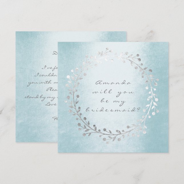 Convite Você Será Minha Colega De Bridesmaid Silver Wreath (Frente/Verso)