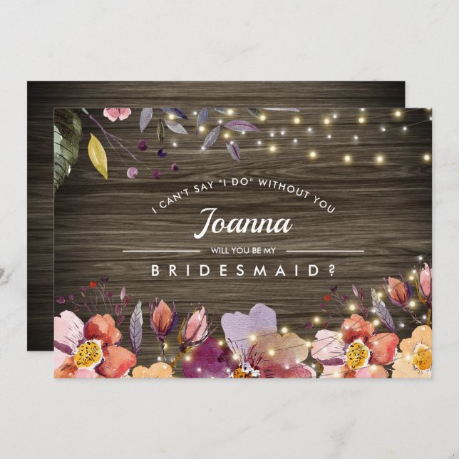 Convite Você será minha dama de Bridesmaid? Barn Wood Flor (Frente/Verso)