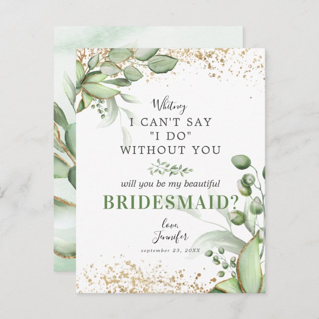 Convite Você será minha dama de Bridesmaid? | Eucalyptus (Frente/Verso)