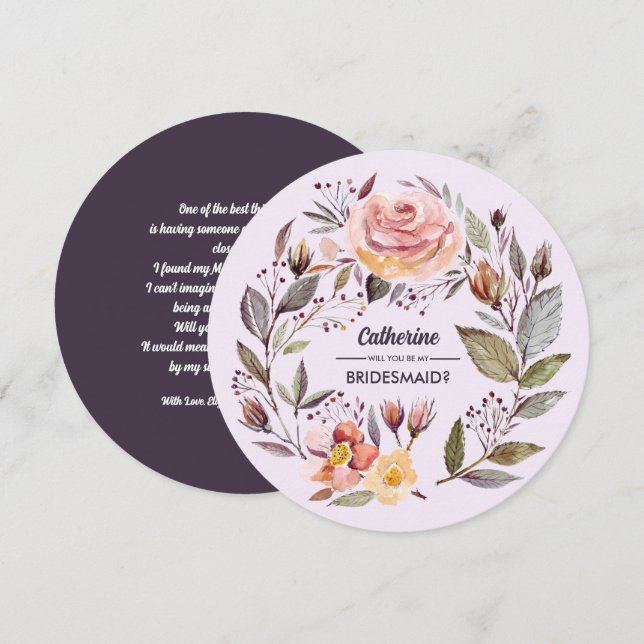 Convite Você será minha dama de Bridesmaid? Fall Flower Wr (Frente/Verso)