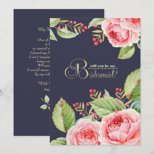 Convite Você será minha dama de Bridesmaid? Floral Azul ma