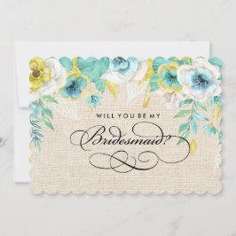 Convite Você será minha dama de Bridesmaid? Floral de Aqua