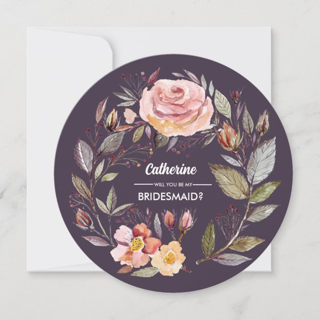 Convite Você será minha dama de Bridesmaid? Flower Wreath  (Frente)