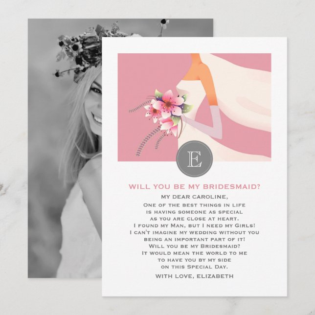 Convite Você será minha dama de Bridesmaid? Foto da Silhou (Frente/Verso)