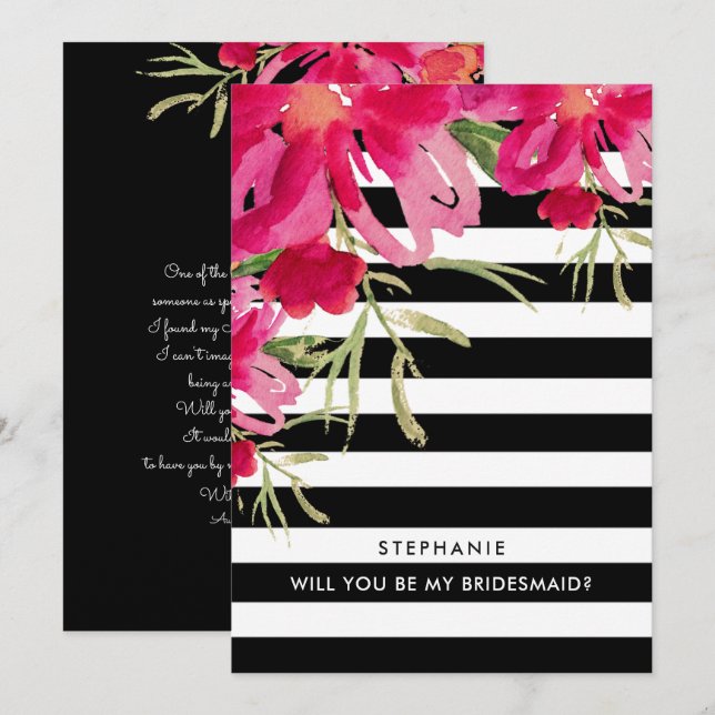 Convite Você será minha dama de Bridesmaid? Fuchsia Floral (Frente/Verso)