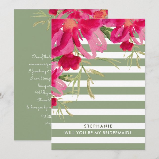 Convite Você será minha dama de Bridesmaid? Fuchsia Green  (Frente/Verso)