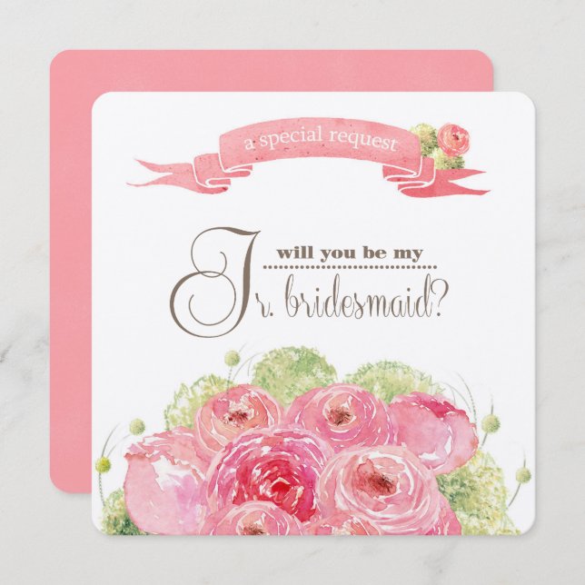 Convite Você será minha dama de Bridesmaid Jr.? Rosas româ (Frente/Verso)