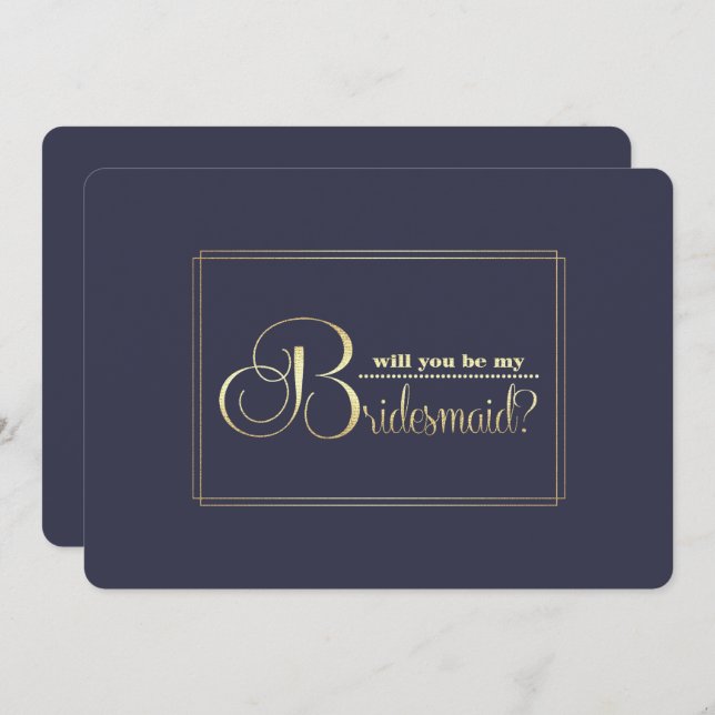 Convite Você será minha dama de Bridesmaid? Marinho Azul D (Frente/Verso)