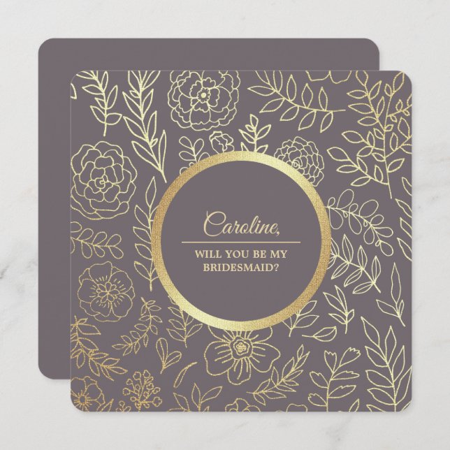 Convite Você será minha dama de Bridesmaid? Mocha Dourada  (Frente/Verso)
