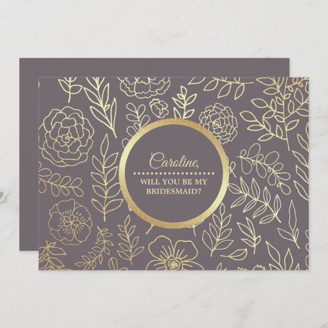 Convite Você será minha dama de Bridesmaid? Mocha Dourada  (Frente/Verso)