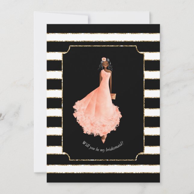 Convite Você será minha dama de Bridesmaid, Peach Dress St (Frente)
