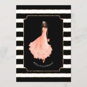 Convite Você será minha dama de Bridesmaid, Peach Dress St