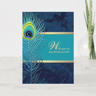 Convite Você será minha dama de Bridesmaid? Peacock Feathe