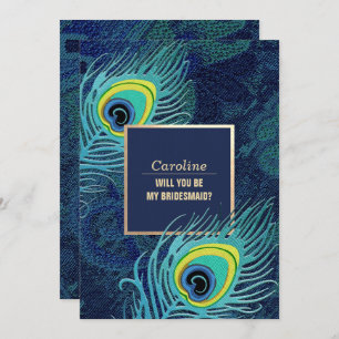 Convite Você será minha dama de Bridesmaid? Peacock Feathe