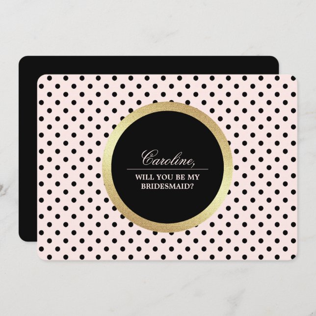 Convite Você será minha dama de Bridesmaid? Pontos pretos  (Frente/Verso)