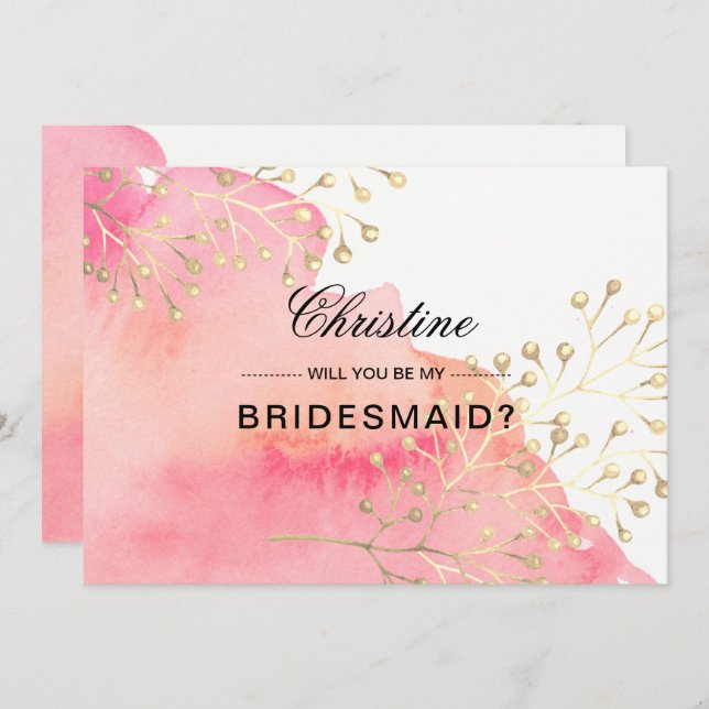Convite Você será minha dama de Bridesmaid? Rosa | Peach W (Frente/Verso)
