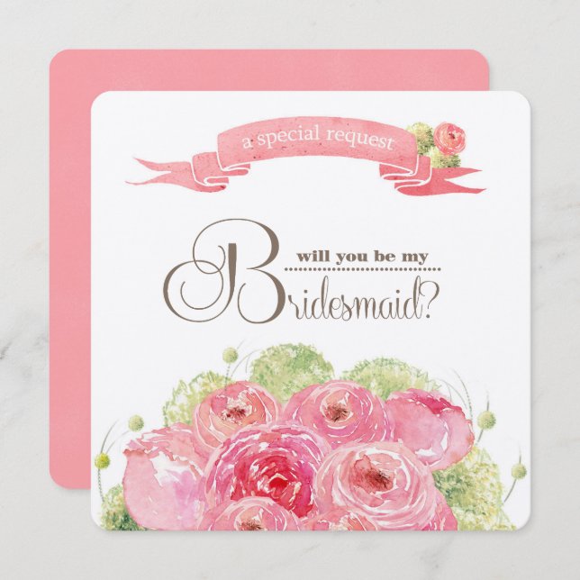 Convite Você será minha dama de Bridesmaid? Rosas romântic (Frente/Verso)