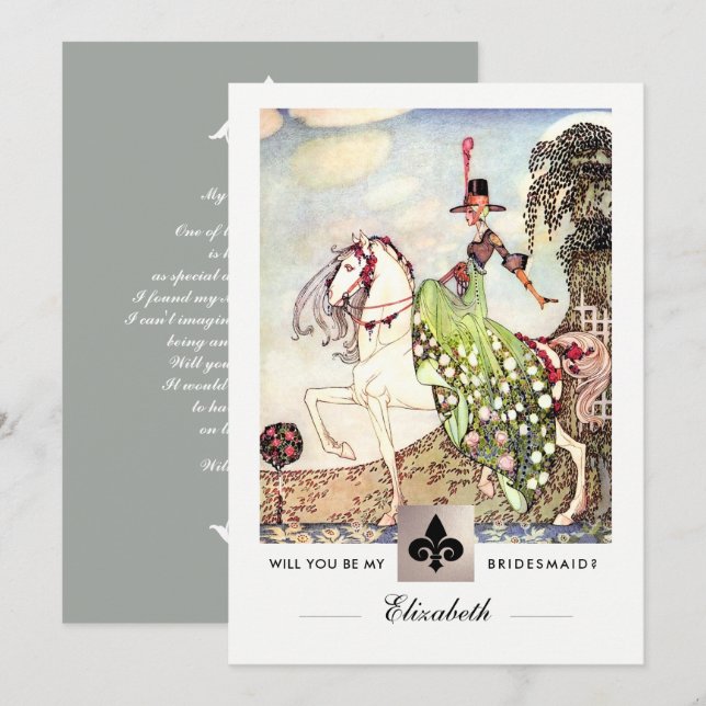 Convite Você será minha dama de Bridesmaid? Vintage Art (Frente/Verso)