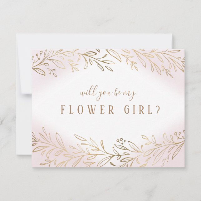 Convite Você será minha dama de flores Bege dourado botâni (Frente)