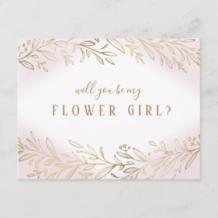 Convite Você será minha dama de flores Bege dourado botâni