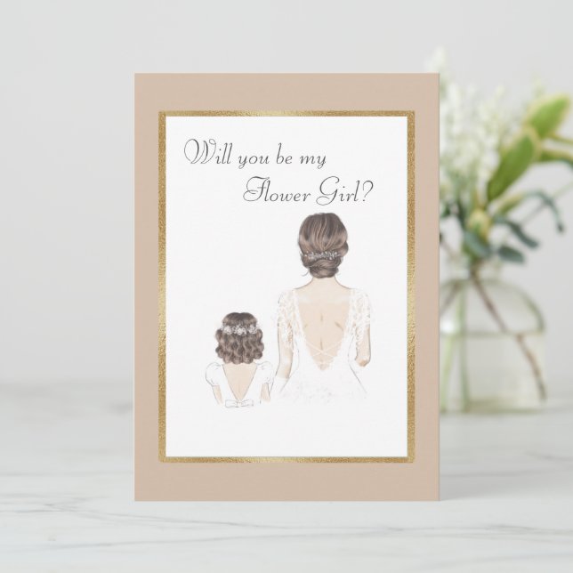 Convite Você Será Minha Dama de Flores Casamento Dourado (Em pé/Frente)