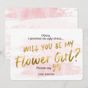 Convite Você Será Minha Dama de Flores Rosa e Dourado Aqua