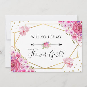 Convite Você Será Minha Dama de Flores Rosas Cor-de-Rosa C