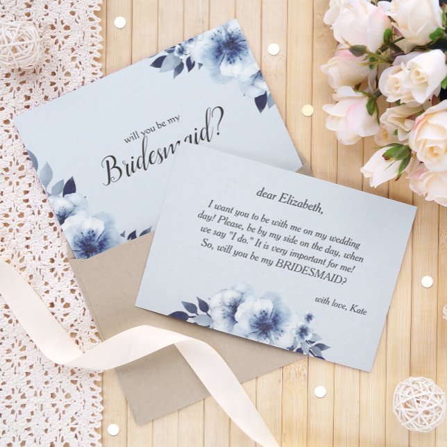 Convite Você será minha dama de honra Blue Anemones Flower (Criador carregado)