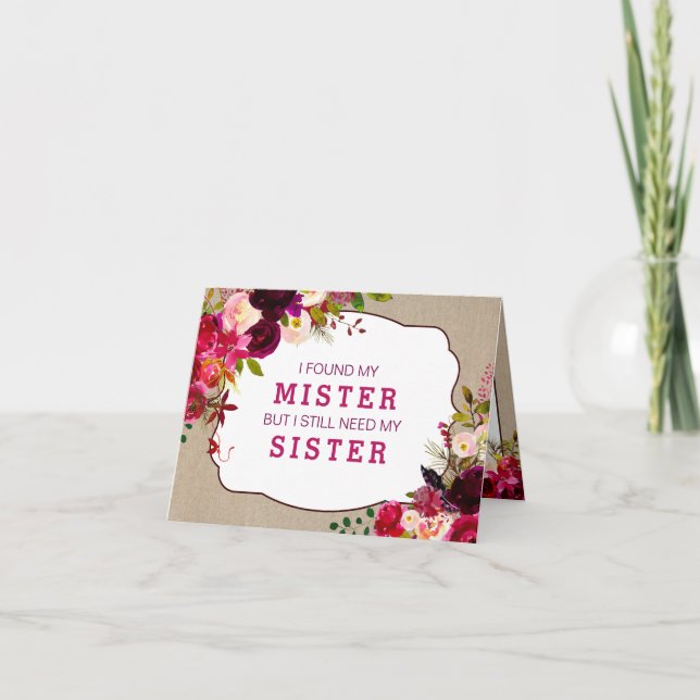 Convite Você será minha dama de honra, Burgundy Floral 397 (Frente)