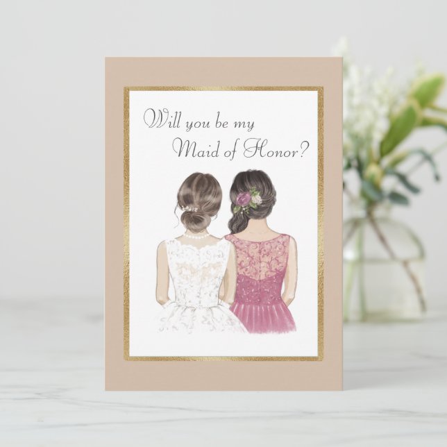 Convite Você Será Minha Dama de Honra Casamento Dourado (Em pé/Frente)