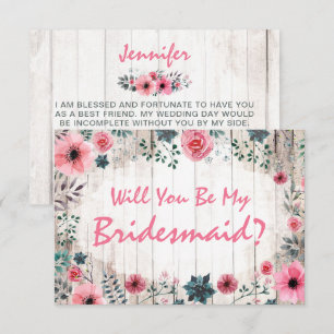 Convite Você será minha dama de honra? Casamento floral