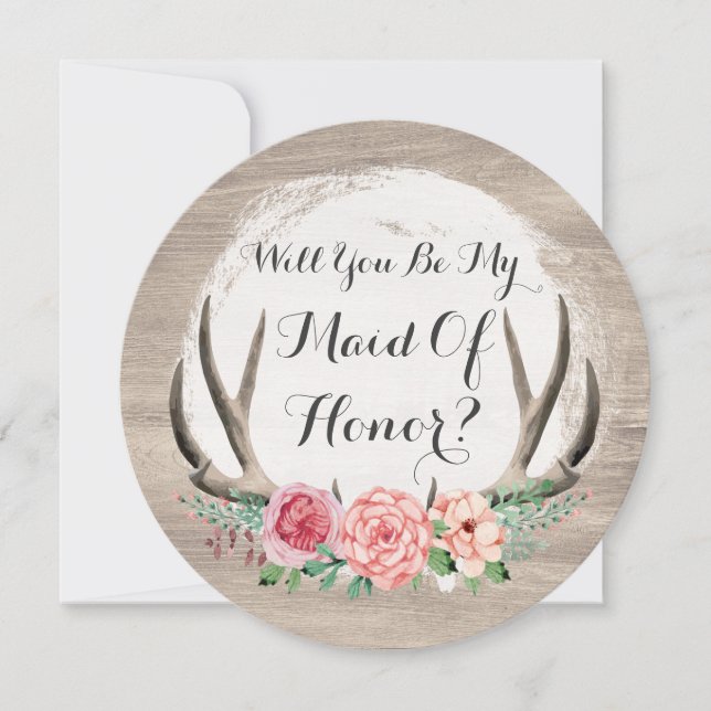 Convite Você Será Minha Dama de Honra? Floral Antler Rústi (Frente)