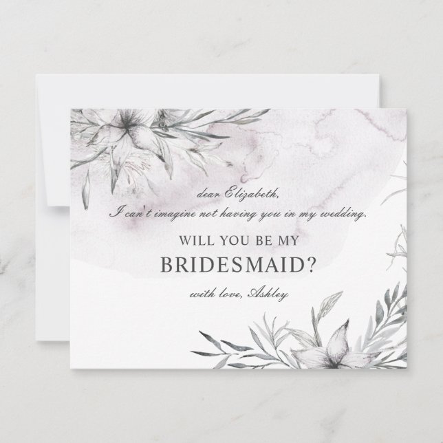 Convite Você será minha dama de honra. Floral empoeirado d (Frente)