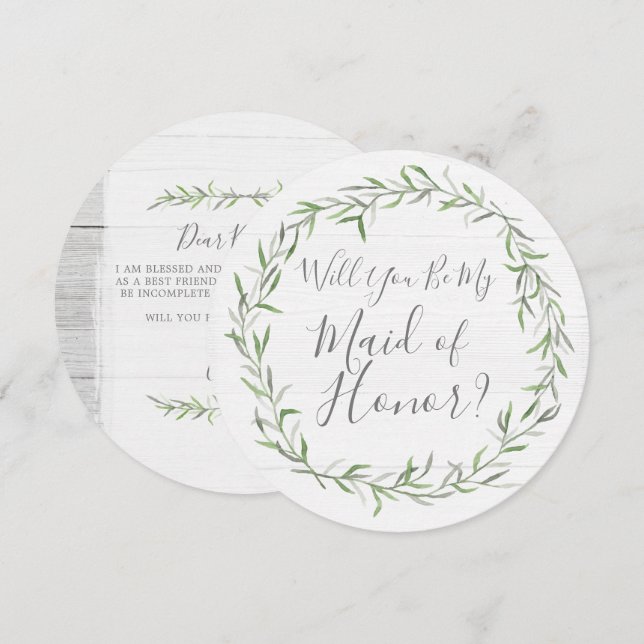 Convite Você Será Minha Dama de Honra Madeira Rústica & Co (Frente/Verso)