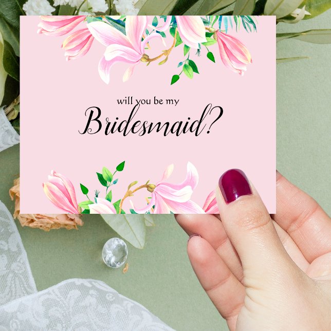 Convite Você será minha dama de honra Magnolia Rosa Waterc (Magnolia Bridesmaid!)
