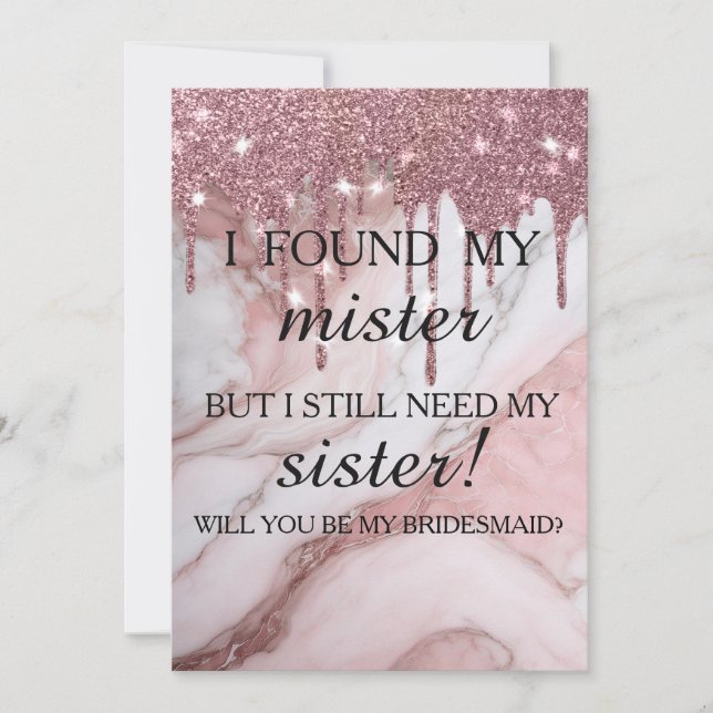 Convite Você será minha dama de honra? Rose Gold Dripping (Frente)