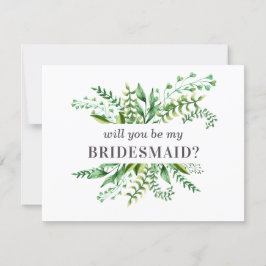 Convite Você será minha dama de honra. Verde aquarela