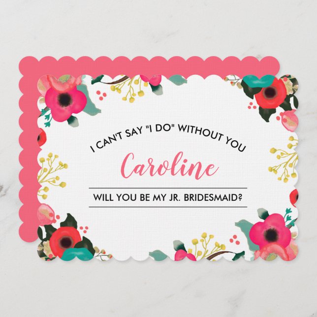 Convite Você será minha dona de ponte? Modern Floral (Frente/Verso)