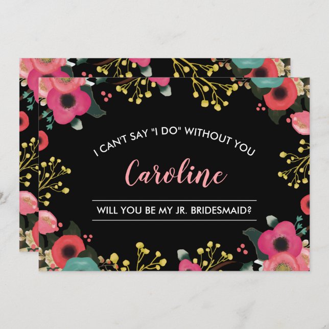 Convite Você será minha dona de ponte? Modern Floral (Frente/Verso)