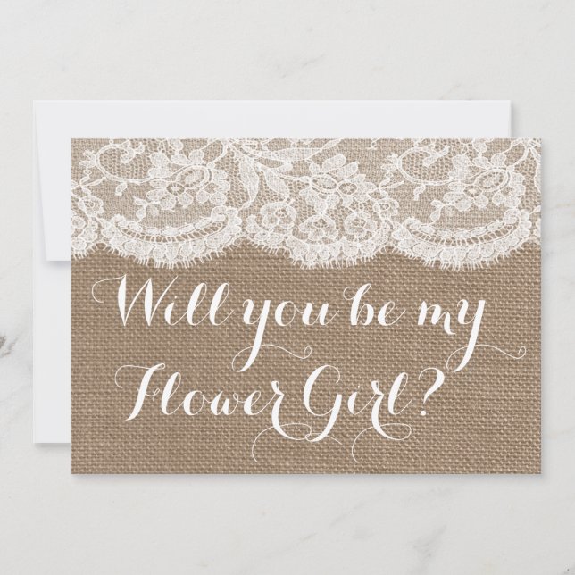 Convite Você Será Minha Flor? Rustic Burlap & Lace (Frente)