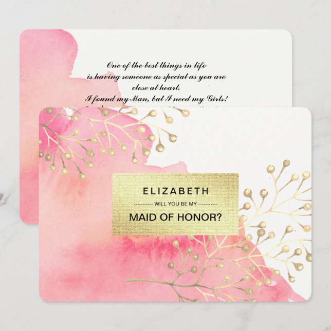Convite Você será minha Madrinha de casamento? Aquarela Ro (Frente/Verso)