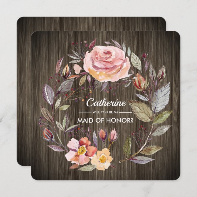 Convite Você será minha Madrinha de casamento? Barn Wood F (Frente/Verso)