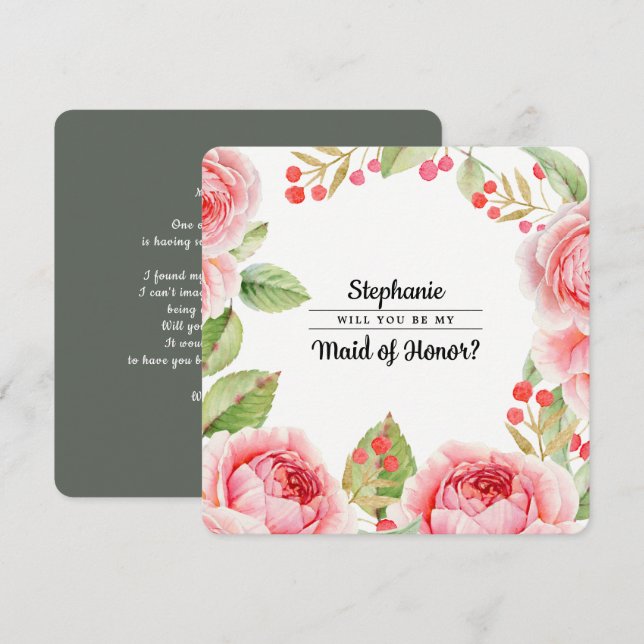 Convite Você será minha Madrinha de casamento? Floral de A (Frente/Verso)